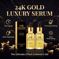 24K Gold Serum for Face, 2-Pack Anti-Aging Moisturizer with Vitamins, Collagen Booster Serum & Hyaluronic Acid for Fine Lines & Firming, 2.02 Fl Oz