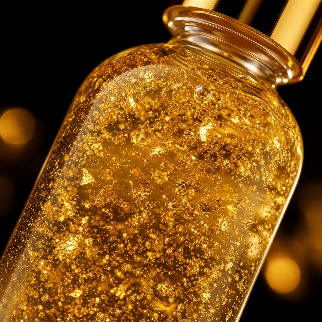 Close-up of real 24-karat gold inside the serum